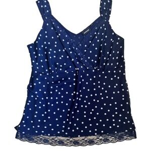 Navy Polkadot Cami Size 18-20 Layered camisole w/ beautiful delicate lace Detail